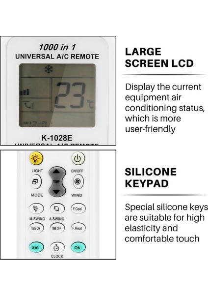 Evrensel 1000'I 1 Arada LCD Düşük Güç Tüketimi K-1028E Klima Klima Uzaktan Kumanda Kontrol Cihazı (Yurt Dışından)