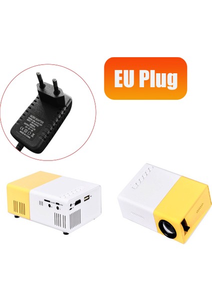 Okul Sezonu Çok Fonksiyonlu Sınıf Mini Projektör LED Mini Kablosuz 1080P Hd Projektör, Ab Fişli, Sarı-Beyaz (Yurt Dışından)