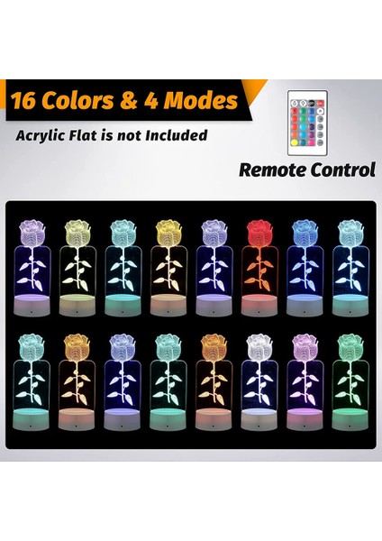 12 Paket 3D Gece LED Işık Lamba Tabanı + Uzaktan Kumanda + USB Kablosu, Akrilik Beyaz Için 16 Renk Işık Gösterisi Ekran Standı (Yurt Dışından) fiyatları