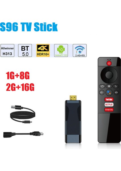 S96 Akıllı Tv Çubuk Mini Pc 2 GB + 16 GB Android 10 Allwinner H313 Akıllı Android Tv Kutusu 2.4g/5g Wifi Bluetooth 5.0 Set Üstü Kutusu (Yurt Dışından)