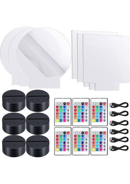 6 Takım 3D Gece LED Işık Lamba Üsleri Ayarlanabilir 16 Renk 4 Mod Restoran Için Akrilik Lamba Tabanı (Yuvarlak Kare Tarzı) (Yurt Dışından)
