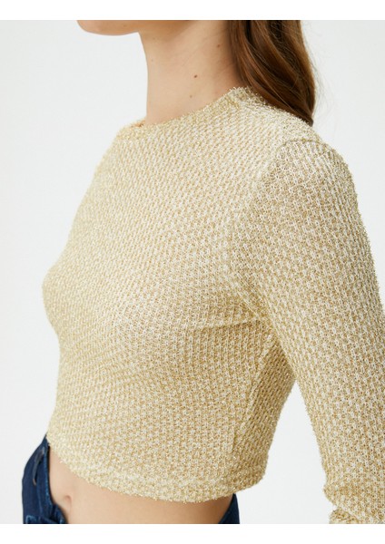 Crop Kazak Simli Bisiklet Yaka Uzun Kollu indirimleri