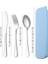 4 Adet Mavi Taşınabilir Paslanmaz Çelik Çatal Takım Elbise Saklama Kutusu Chopstick Çatal Kaşık Bıçak Seyahat Sofra Seti Kamp Çatal Bıçak Takımı (Yurt Dışından) 1