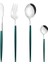 4 Adet Yeşil Gümüş Bıçak Kek Çatal Çay Kaşığı Çatal Seti Ayna Renkli Yemek Takımı Seti Paslanmaz Çelik Gümüş Set Mutfak Yemeği Sofra Seti (Yurt Dışından) 2