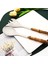Altın Gümüş Doğal Bambu Saplı Çatal Bıçak Kaşık Seti 2 Adet Servis Çatalı Kaşık Sofra Takımı Paslanmaz Çelik Yemek Takımı Batı Mutfak Sofra (Yurt Dışından) 1