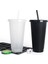 Şeffaf 601-700ML 601-700ML Siyah Beyaz Saman Kapaklı Bardak Renk Değişimi Kahve Fincanı Yeniden Kullanılabilir Bardak Plastik Tumbler Mat Kaplama Kahve Kupa Çift Fincan (Yurt Dışından) 3