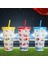 Yeşil Kapak 5pcs Set 5pcs 710ML 24OZ Renk Değiştiren Soğuk Bardaklar Futbol Kupası Yeniden Kullanılabilir Bardak Kapaklı ve Samanlı Soğuk Bardak Saman Bardak Mutfak Drinkware (Yurt Dışından) 3