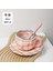 L 200ML-300ML 300ML 10OZ Kore Tarzı Kawaii Sevimli Seramik Kupalar El Yapımı Çiçek Desen Kahvaltı Kahve Süt Fincan Çanak ve Kaşık ile (Yurt Dışından) 4