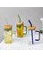 Set D 400ML 400ML Kare Kapaklı ve Pipetli Kupa Tek Renkli Sap Katmanlı Içecek Bardağı Bardak Soda Buzlu Kahve Süt Kabarcık Çay Su (Yurt Dışından) 3