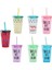 Mavi Yeniden Kullanılabilir Plastik Pipetli Bardak Kapaklı Su Soğuk Pipetli Bardaklar Su Içme Bardağı Suyu Bardakları Bardak Pipetli Kupa Drinkware (Yurt Dışından) 2