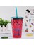 Mavi Yeniden Kullanılabilir Plastik Pipetli Bardak Kapaklı Su Soğuk Pipetli Bardaklar Su Içme Bardağı Suyu Bardakları Bardak Pipetli Kupa Drinkware (Yurt Dışından) 3