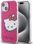 iPhone 15 Kılıf Hello Kitty Orjinal Lisanslı Yazı ve Ikonik Logolu Kitty Head Kapak Pembe 1