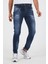 Erkek Slim Fit Likralı Tırnaklı Koyu Mavi Kot Pantolon 1