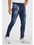 Erkek Slim Fit Likralı Tırnaklı Koyu Mavi Kot Pantolon 2