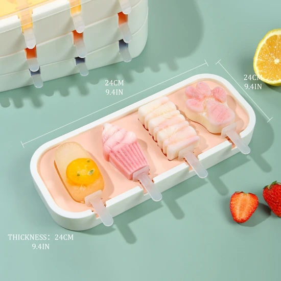 J 4 Hücre Büyük Boy Silikon Dondurma Kalıp Popsicle Kalıpları Dıy Ev Yapımı Tatlı Dondurucu Meyve Suyu Buz Pop Maker Kalıp Sopalarla (Yurt Dışından)