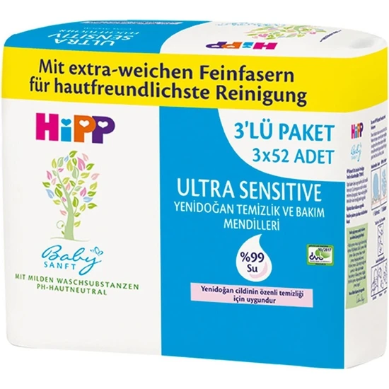 Hipp Ultra Sensitive Yenidoğan Temizlik ve Bakım Islak Mendili 3x52li