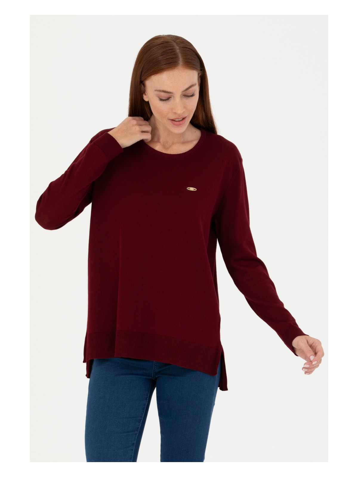 U.S. Polo Assn. Kadın Bordo Bisiklet Yaka Basic Kazak 50277309-VR014