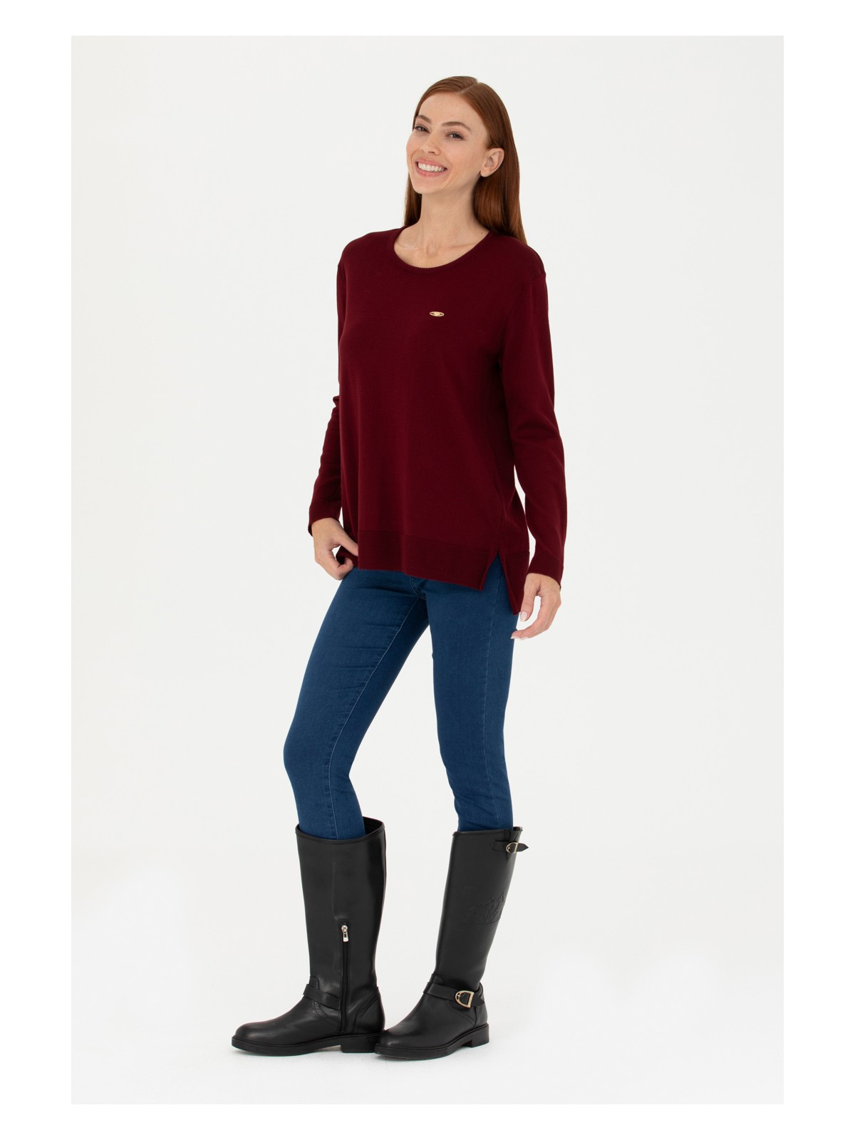 U.S. Polo Assn. Kadın Bordo Bisiklet Yaka Basic Kazak 50277309-VR014 - Görsel 4