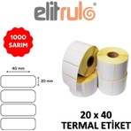 Elit Rulo Termal Etiket 20x40 mm 1000 Adet Sarım Özellikli Beyaz Etiket Tek Parça Termal Yazıcılarla Uyumlu