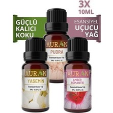 Auran Pudra, Yasemin, Amber Saf Esansiyel Uçucu Yağ Buhurdanlık Yağı Difüzör Esansı Aromaterapi 3x 10ml