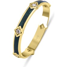 Kairos Jewelry 14 Ayar Altın Koyu Yeşil Mineli Yüzük KRS136-14GRZ