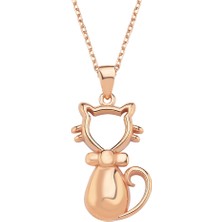 Altın Sepeti Rose Gümüş Papyonlu Kedi Kolye