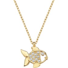 Altın Sepeti Gümüş Gold Renk Minik Balık Kolye