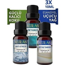 Auran Okyanus, Beyaz Sabun, Anti Stres Saf Esansiyel Uçucu Yağ Buhurdanlık Yağ  Esansı 3x 10ml