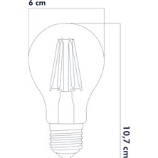 E27 LED FİLAMANLI RUSTIK AMPUL A60 Şeffaf Cam 6W 3000k Gün Işığı ERD-95