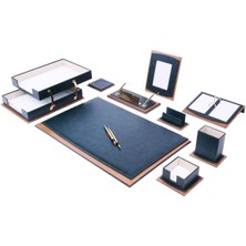 Güner Ofis Star Lüks Deri Sümen Takımı Yeşil 11 Parça İkili Evrak Raflı İsimlik