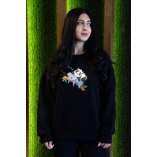 HGM Koala And Panda Özel Tasarım Oversize Crop Sweatshirt