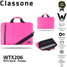 Classone WTX206 Wtxpro  Serisi 15.6 Inch Uyumlu Su Geçirmez Kumaş Macbook, Laptop , Notebook Sırt Çantası- Pembe