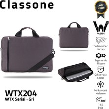 Classone WTX204 Wtxpro  Serisi 15.6 Inch Uyumlu Su Geçirmez Kumaş Macbook, Laptop , Notebook Sırt Çantası- Gri