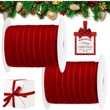 Roco Paper Co. Roco Paper Yeniyıl Yılbaşı Kırmızı Kadife Kurdele 1 cm 45 Metre