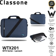 Classone WTX201 Wtxpro  Serisi 15.6 Inch Uyumlu Su Geçirmez Kumaş Macbook, Laptop , Notebook El Çantası- Lacivert