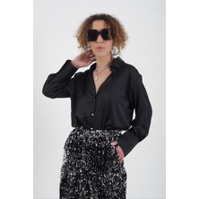 Zelish My Sister Siyah Basic Saten Gömlek