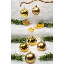 Waldern 6lı Gold Cici Top Yılbaşı Ağacı Süsü 6 cm (3 Parlak-3 Metalize) Renkli Toplar