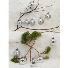 Waldern 4 cm Gümüş Cici Top 12LI (6 Parlak-6 Metalize) Yılbaşı Ağacı Süsü Renkli Toplar