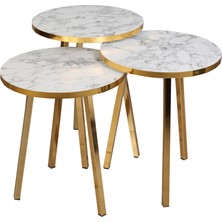 3 LÜ ZİGON SEHPA Vionessa Furniture ROUND COFFE TABLE METAL P20 LEGS COVE GOLD CARRERA