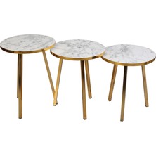 3 LÜ ZİGON SEHPA Vionessa Furniture ROUND COFFE TABLE METAL P20 LEGS COVE GOLD CARRERA