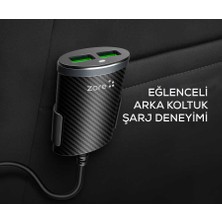 Space-M Araç Şarj Adaptörü 2+2 USB Çıkışlı Ön ve Arka Koltuk Araç Şarj Seti (1.2 Metre) Hızlı Şarj Destekli