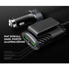 Space-M Araç Şarj Adaptörü 2+2 USB Çıkışlı Ön ve Arka Koltuk Araç Şarj Seti (1.2 Metre) Hızlı Şarj Destekli