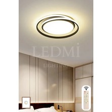 Ledmi Lighting Yuvarlak Tavan Avizesi, 3 Renk Aydınlatmalı, Kumandalı LED Avize,modern Avize,spor Avize,siyah Avize