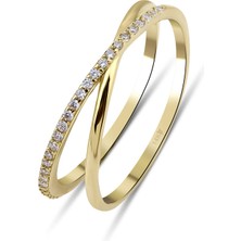 Kairos Jewelry 14 Ayar Altın Çift Sıra Çapraz Yüzük KRS131-14GRZ