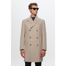 D'S Damat Regular Fit Taş Palto Midi Boy Uzun Kollu Düz Desenli Erkek Kaban 1HF08KV27002M