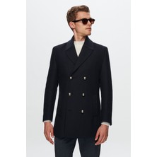 D'S Damat Regular Fit Lacivert Balıksırtı Palto Uzun Kol Midi Kesim Erkekler İçin 1HF0832255049