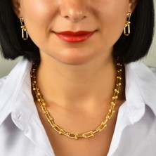 Kuzimor Altın Kaplama Tiffany Model Kolye ve Küpe Set