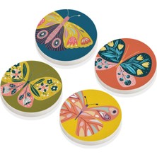 The Mia Butterfly Taş Bardak Altlığı Yuvarlak 4lü Set