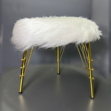 Emdief Home Emdief Home- Beyaz Renk Puf 3 Ayaklı Yumuşak Oturumlu Gold Ayaklı Koltuk Sandalye Dekoratif Bench