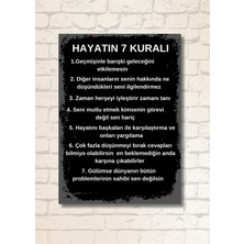 Hediye Vakti Hayatın 7 Kuralı Tasarımlı Ahşap Duvar Posteri 28 x 20 cm